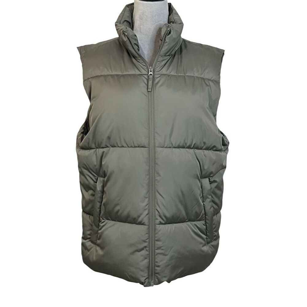 Old Navy Men's Water-Resistant Puffer Vest Olive Green M Outdoor Adventure
